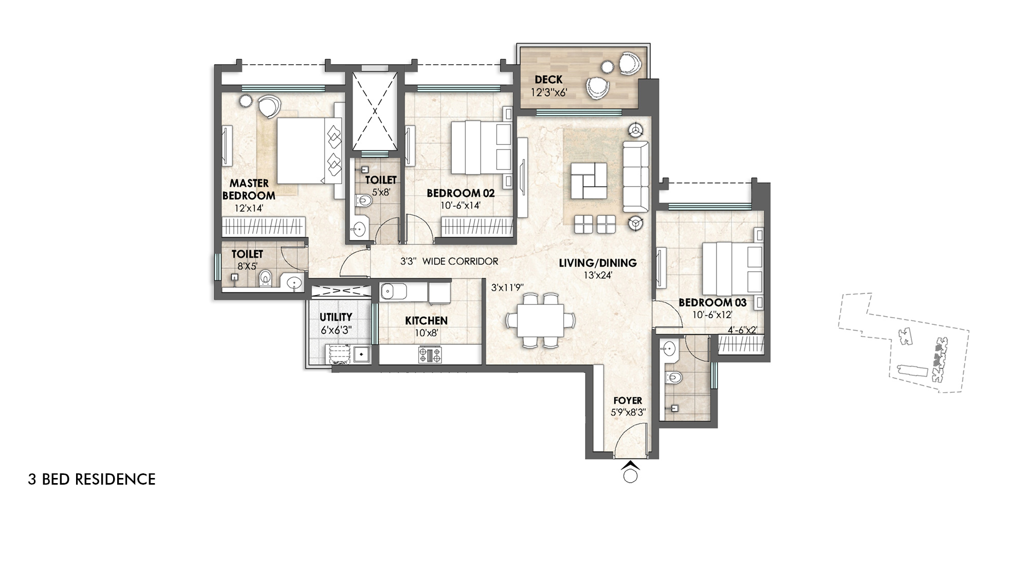 3 BHK Floor Plan